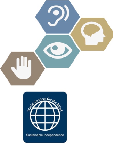 a stethoscope resting on medical billing paperwork and a laptop along with a logo for world services for the blind